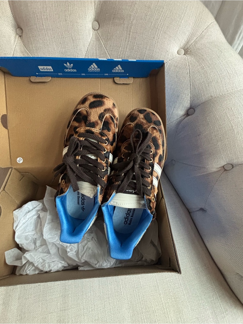 Wales Bonner Leopard Print Athletic Sneakers with Blue Lining